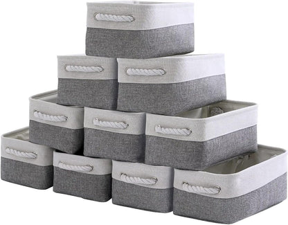 Fabric Storage Bins 12x8x5 inch [6-Pack] with Rope Handles - Decorative Baskets for Organizing