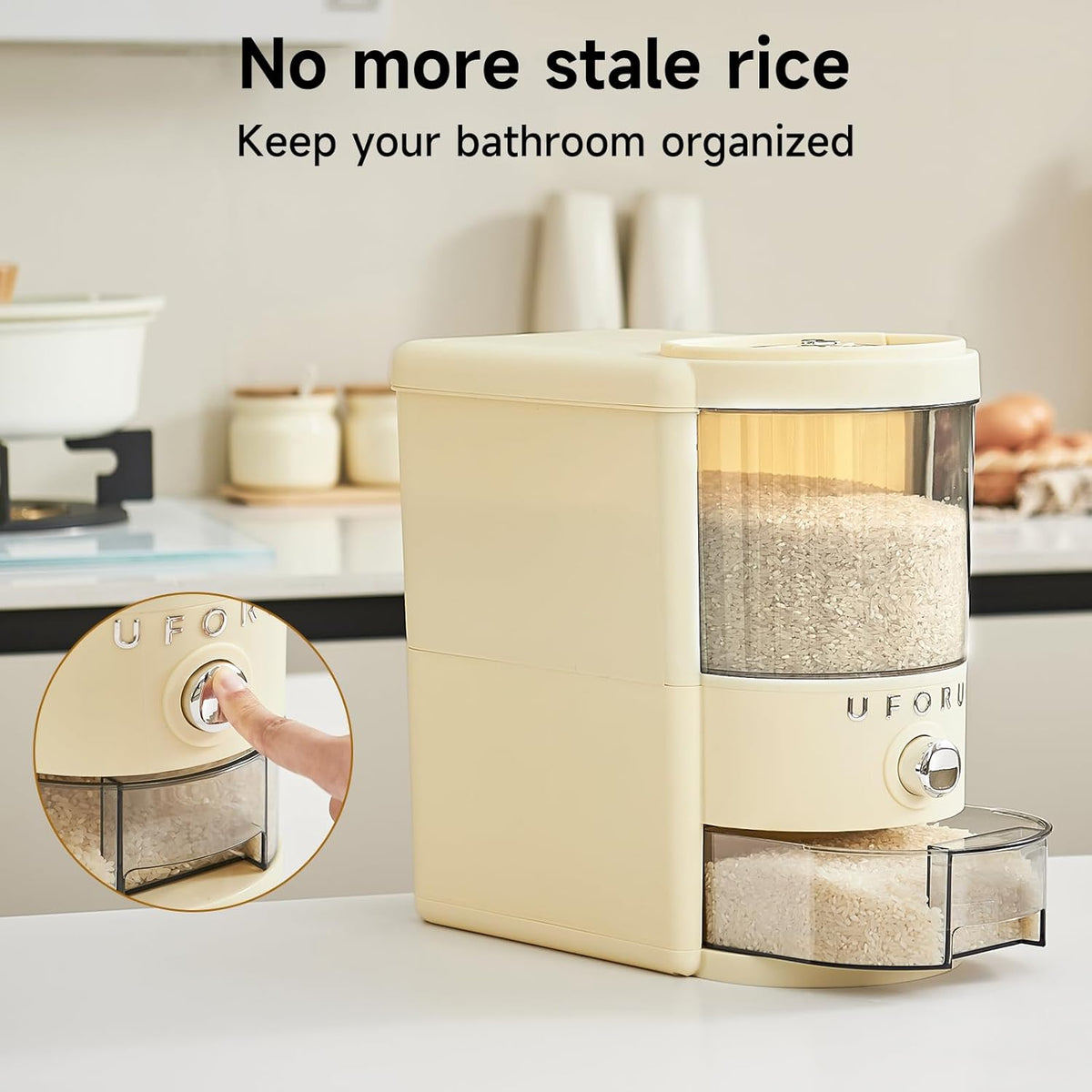 UFORU Rice Dispenser, Rice Storage Container with Measuring Cup for Kitchen Pantry Household, Cereal Dry Food Storage Containers Airtight, Sealed Moisture Proof (Brown 11 Lbs)