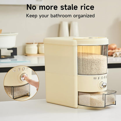 UFORU Rice Dispenser, Rice Storage Container with Measuring Cup for Kitchen Pantry Household, Cereal Dry Food Storage Containers Airtight, Sealed Moisture Proof (Brown 11 Lbs)