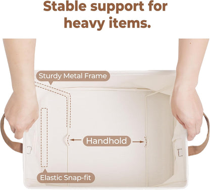 StorageWorks Storage Bins, Shelves Baskets for Organizing, Fabric Closet Organizers with Handles, Metal Frame, Beige-Cotton-linen, 2-Pack