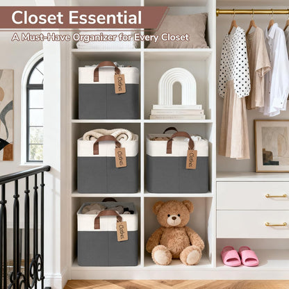 CHICVITA 4 Pack Large Storage Baskets for Shelves, Collapsible Closet Organizer Bins with Metal Frame, Fabric Storage Bins for Clothes Towels Organization, 16.8" x 11" x 9.8", Beige
