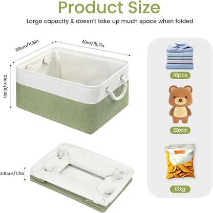 Large Storage Baskets- 15.7x11.8x8.26 inch Storage Bins for Shelves and Closet Organizing, Foldable Fabric Bin for Home Organization Clothes and Laundry (3-Pack, White&Khaki)