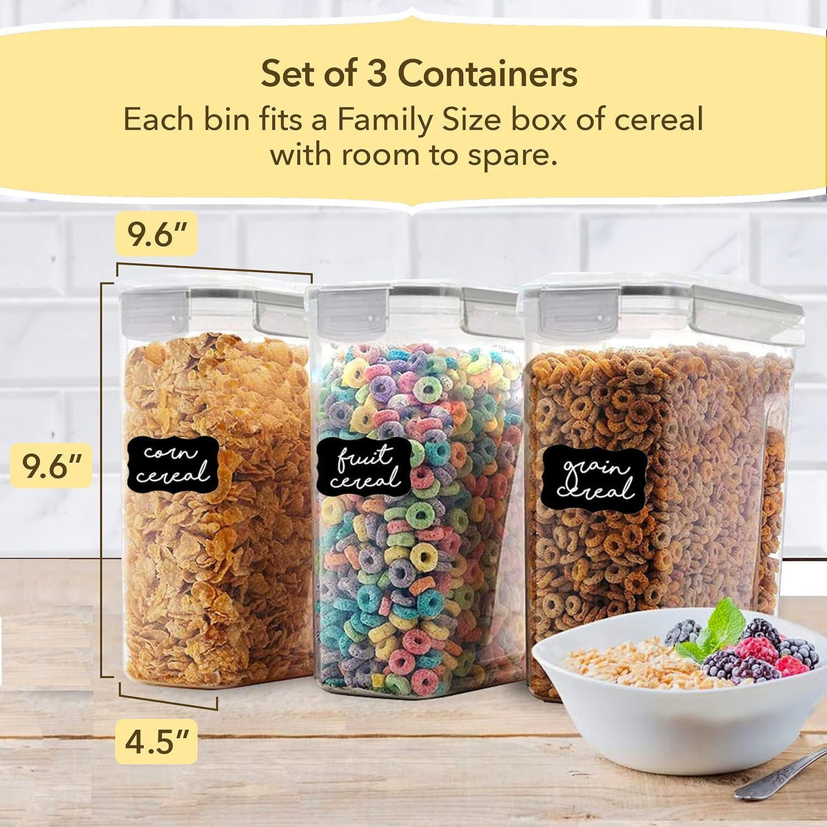 Simply Gourmet Airtight Food Storage Containers with Lids – 7 Piece Assorted Size Kitchen Pantry Organization Set, BPA-Free Clear Plastic, Stackable Containers for Cereal, Flour, Sugar, Rice, Snacks