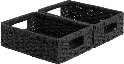 StorageWorks Wicker Basket, Baskets for Organizing, Storage Basket with Built-in Handles, Water Hyacinth Shelves (Medium 2-Pack, Natural Hyacinth)