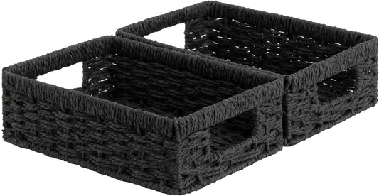 StorageWorks Wicker Basket, Baskets for Organizing, Storage Basket with Built-in Handles, Water Hyacinth Shelves (Medium 2-Pack, Natural Hyacinth)