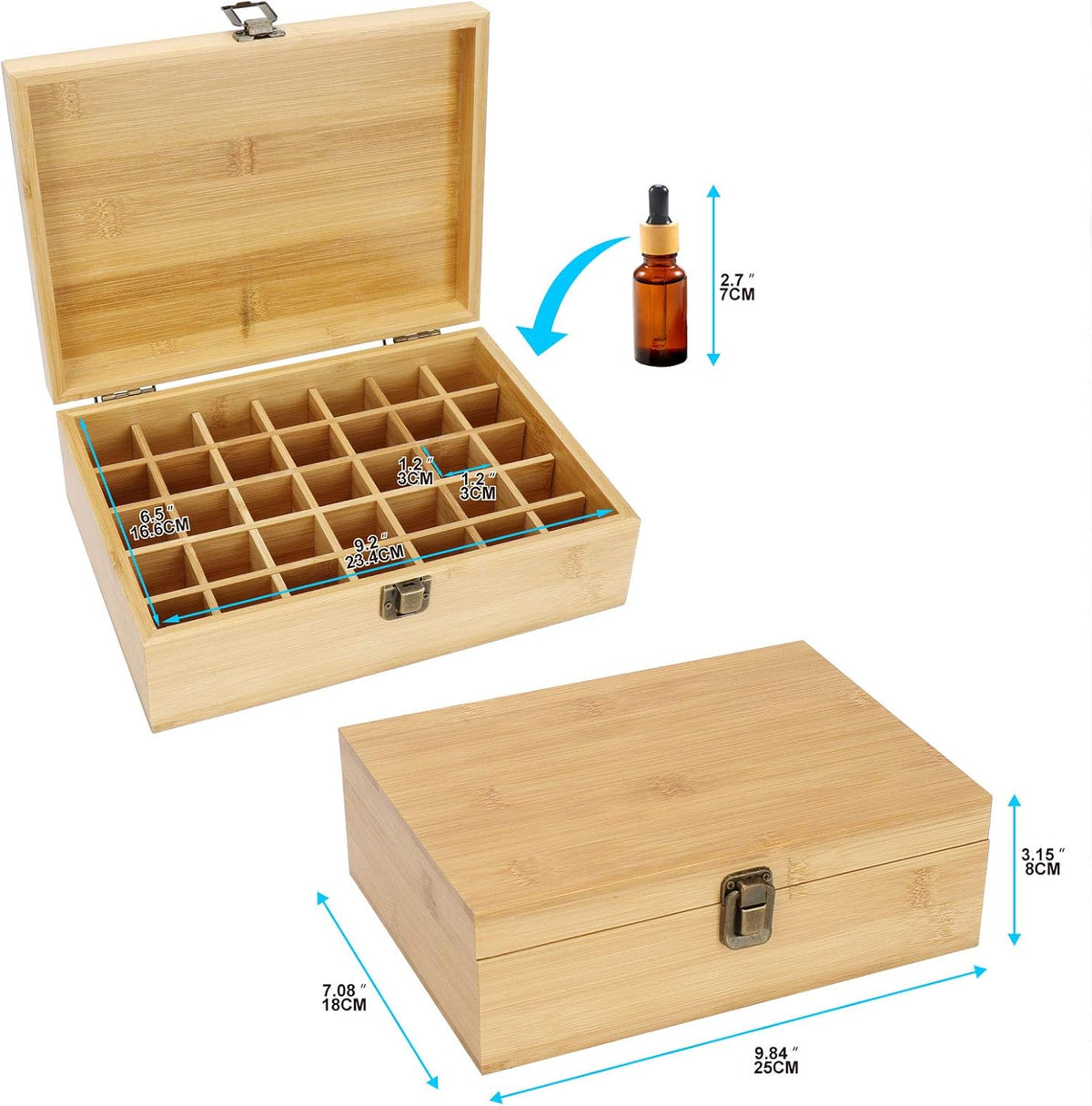 Pure Vie Essential Oil Bamboo Storage Box Travel Display Presentation, Holds 26 Bottles for 5, 10, 15ml - Aromatherapy Organizer Nail Polish Fragrance Container - Keep Your Oils Safe & Space Saver