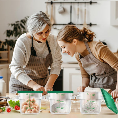 4 pcs 4qt Food Storage Containers with Lid, Square Clear Commercial Food Storage Containers with Handle and Scale for Food Storage in Home Kitchen & Dining (Green)