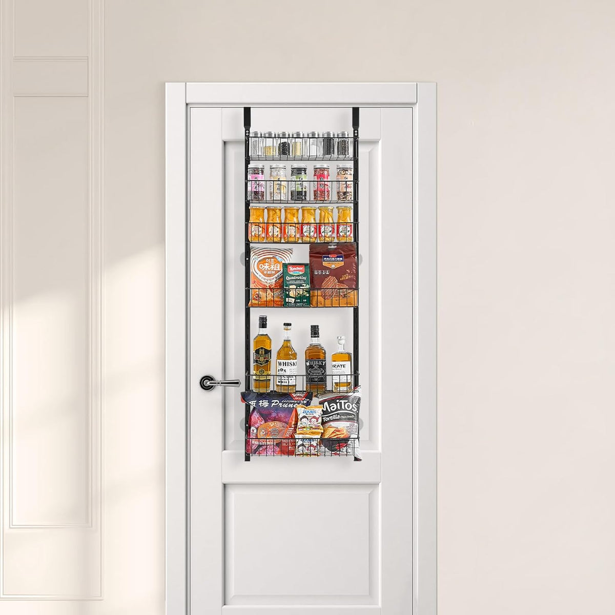 VEVOR Over the Door Pantry Organizer, 10-Tier Pantry Organization and Storage, Heavy-Duty Steel Hanging Spice Rack, Adjustable Wall Seasoning Shelves, for Home Kitchen Laundry Room Bathroom, White