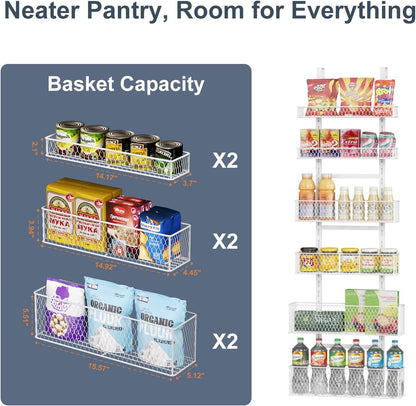 Bunoxea 6-Tier Over The Door Pantry Organizer,Hanging Spice Rack,Over Door Adjustable Basket with Handle,Pantry Organization And Storage, Laundry Room,Bathroom,Large Capacity,D5.3xW15.7xH60.9in