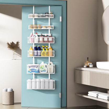 Bunoxea 6-Tier Over The Door Pantry Organizer,Hanging Spice Rack,Over Door Adjustable Basket with Handle,Pantry Organization And Storage, Laundry Room,Bathroom,Large Capacity,D5.3xW15.7xH60.9in