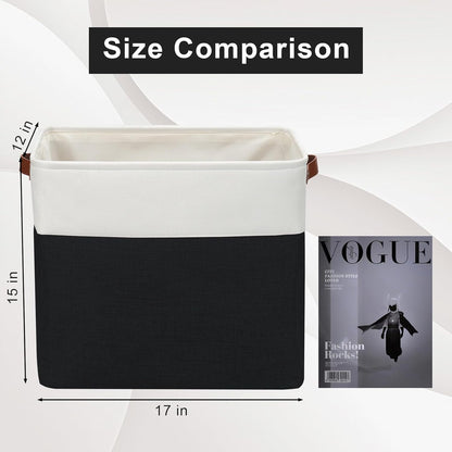 Bagnizer Large Fabric Storage Baskets | 50L Storage Bins, Decorative Linen Closet Baskets with Handles for Organizing, Shelf, Toys, Clothes, Home, Office, Nursery, 17x12x15Inches (Grey&White)