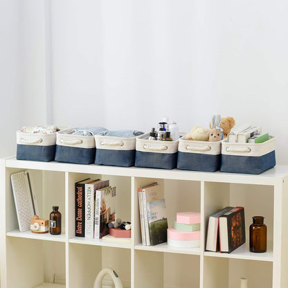 Fabric Storage Bins 12x8x5 inch [6-Pack] with Rope Handles - Decorative Baskets for Organizing