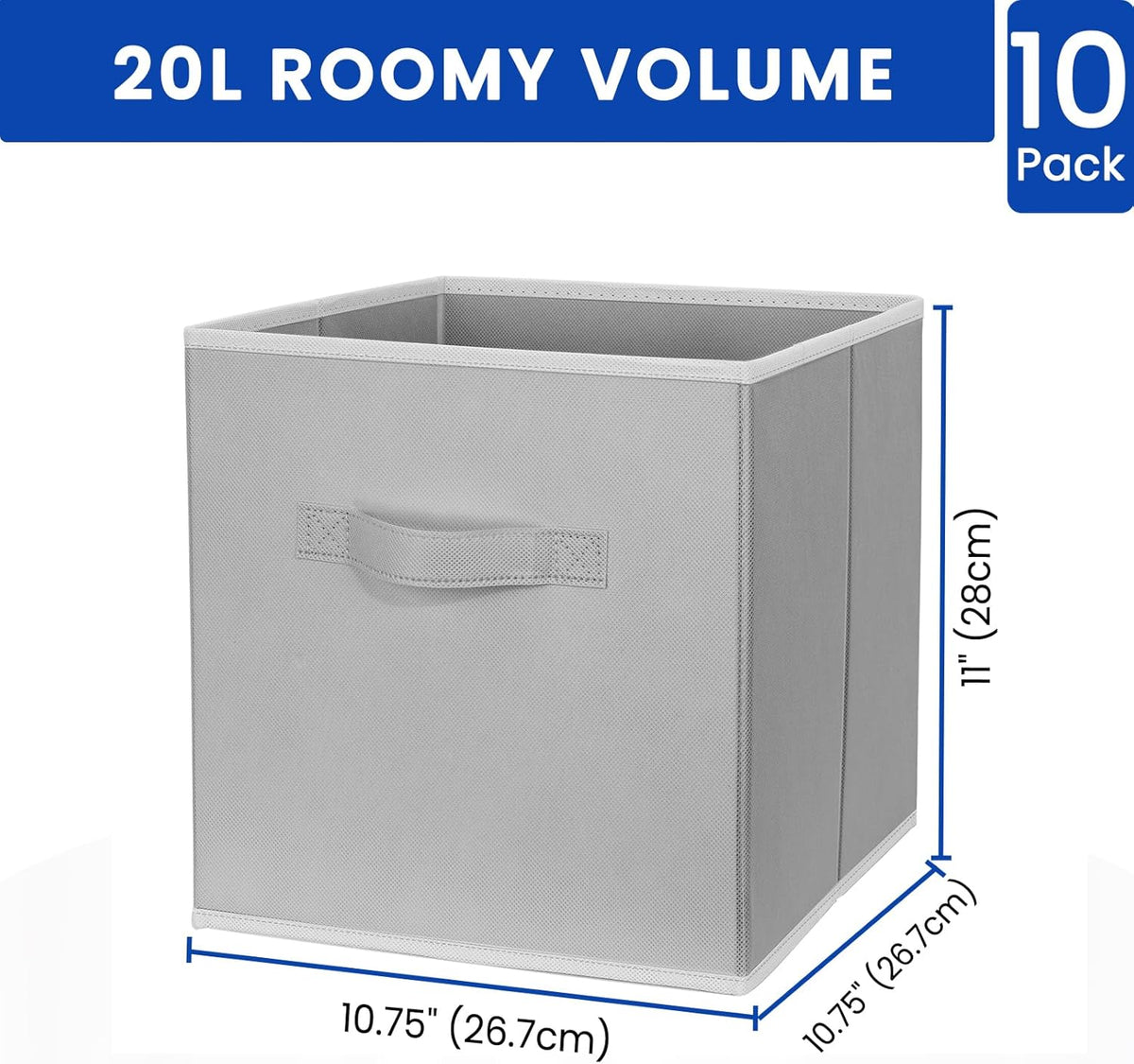 Criusia Large Storage Cubes, 13x13 Cube Storage Bins (Set of 10), Fabric Collapsible Storage Bins with Dual Handles, Foldable Cube Baskets for Shelf, Closet Organizers and Storage Box (Grey)