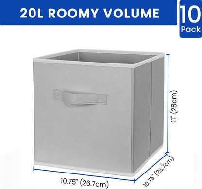 Criusia Large Storage Cubes, 13x13 Cube Storage Bins (Set of 10), Fabric Collapsible Storage Bins with Dual Handles, Foldable Cube Baskets for Shelf, Closet Organizers and Storage Box (Grey)