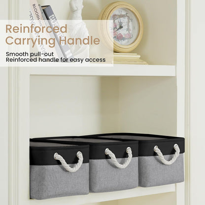 Large Storage Baskets- 15.7x11.8x8.26 inch Storage Bins for Shelves and Closet Organizing, Foldable Fabric Bin for Home Organization Clothes and Laundry (3-Pack, White&Khaki)