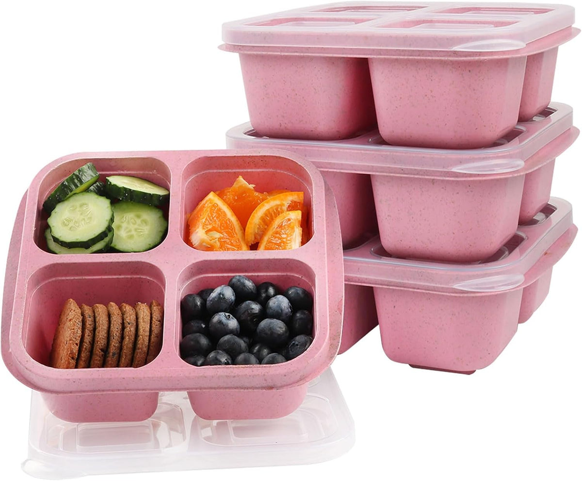 LCHLZZ Snack Containers, Divided Bento Snack Box, 4 Compartments Reusable Meal Prep Lunch Containers for Kids Adults, Food Storage Containers for School Work Travel