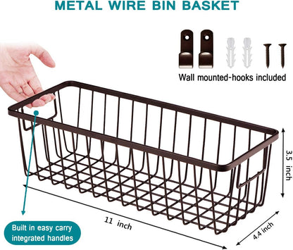 SheeChung Farmhouse Metal Wire Bin Basket with Wall Mount - Small, - Portable Hanging Wall Basket, Rustic Home Storage Organizer for Cabinets, Pantry, Closets, Bathroom, Kitchen,Bedroom(Black)