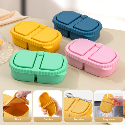 Silicone Reusable Snack Containers with Lids - 8 oz Double Compartment Snackle Box for Kids & Adults, BPA-Free & Leakproof, Small for Dressing, Snacks, School, Office, Picnic