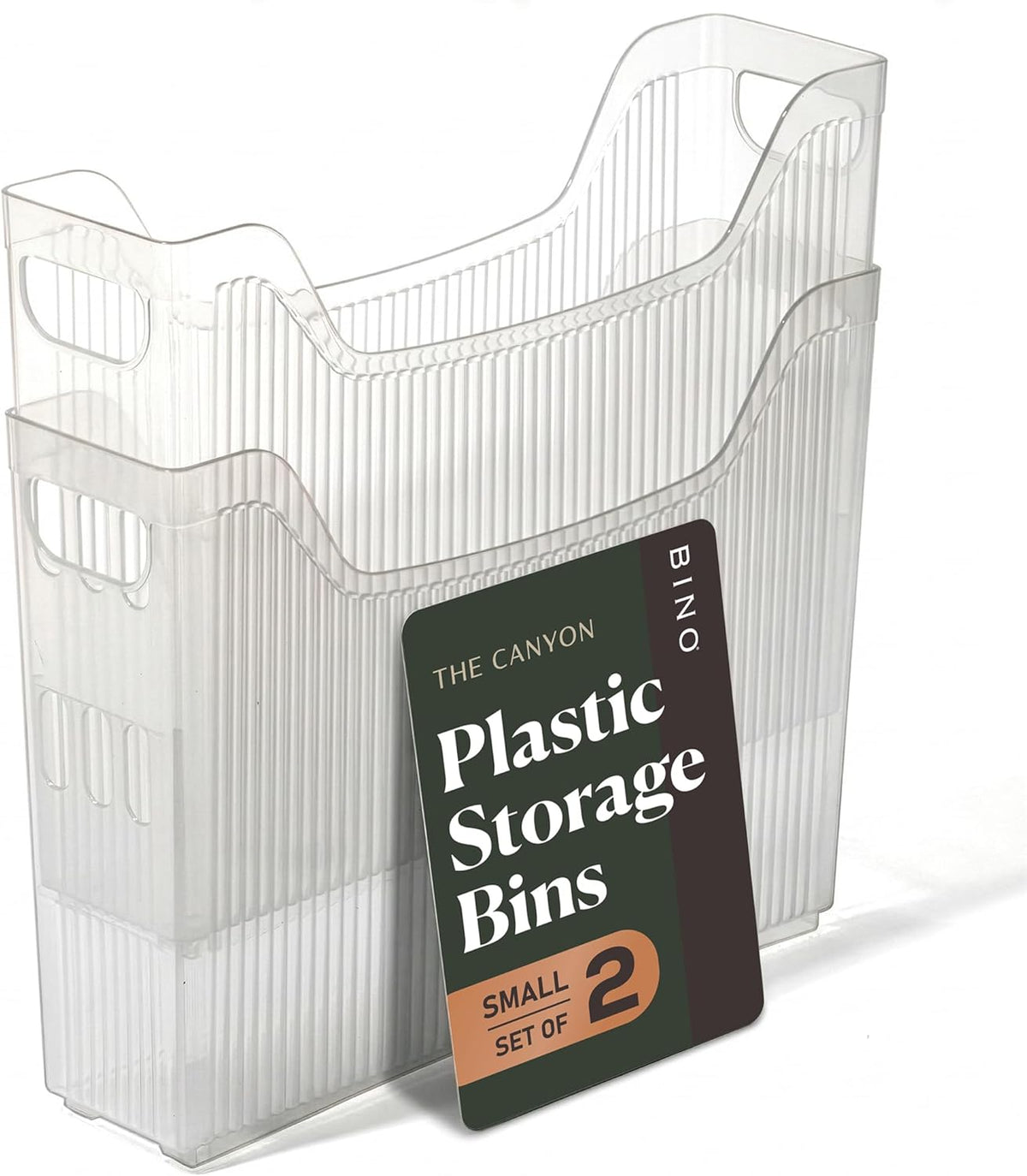 BINO | Plastic Storage Bins, Narrow - 2 Pack | THE CANYON COLLECTION | Clear Storage Bins for Organization | Clear Containers for Pantry | Fridge & Freezer Organizer Bin | Cabinet & Pantry Organizers