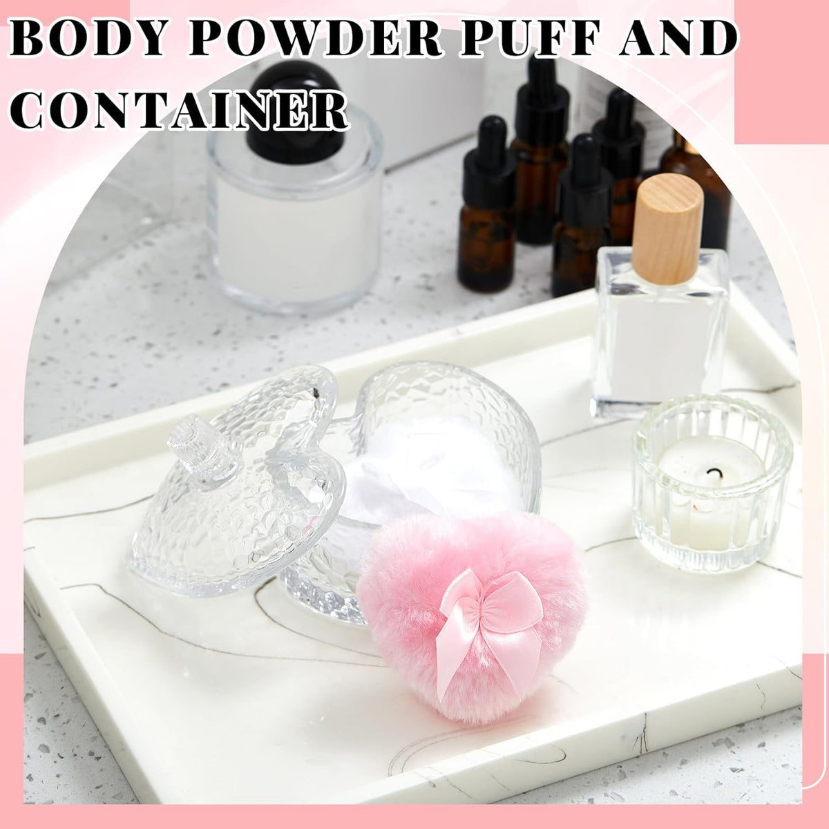 Tioncy 3 Pcs Large Body Powder Puff and Container Valentine's Day gift Powder Container with Puff Crystal Case Soft Washable Reusable Velour Face Body Glitter Wet Dry Makeup (Classic,Clear)