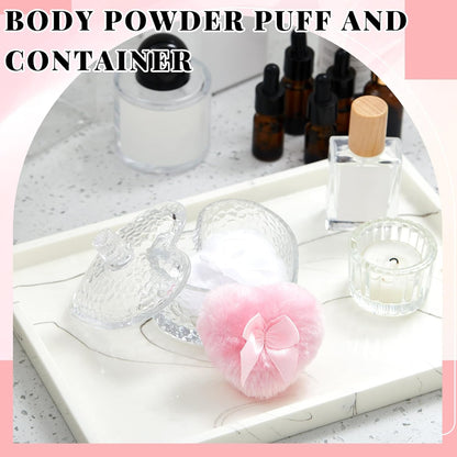 Tioncy 3 Pcs Large Body Powder Puff and Container Valentine's Day gift Powder Container with Puff Crystal Case Soft Washable Reusable Velour Face Body Glitter Wet Dry Makeup (Classic,Clear)