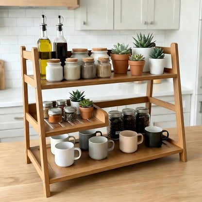 3 Tier Bamboo Matcha Station, coffee station organizer Shelf for Kitchen Countertop, Tea Bar - Matcha Powder, Tools & Cup Organizer for Matcha Lovers, Home Baristas.