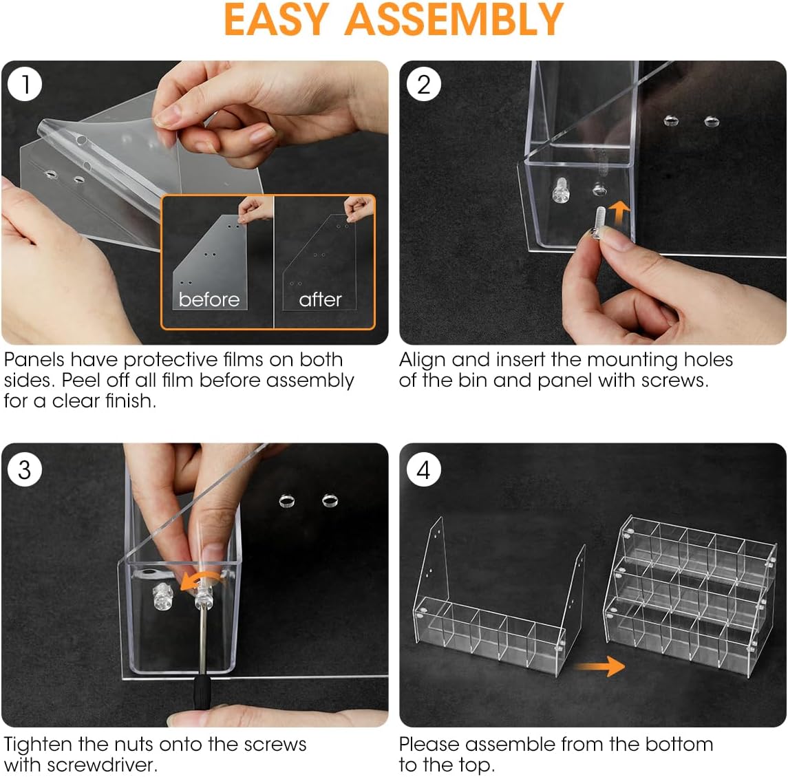 AIEVE Drink Packet Organizer with 15 Compartments, Water Packet Organizer for Water Flavor Drink Mix, Easy Assembly Acrylic Sugar Packets Holder for Cabinet Kitchen Storage Organization