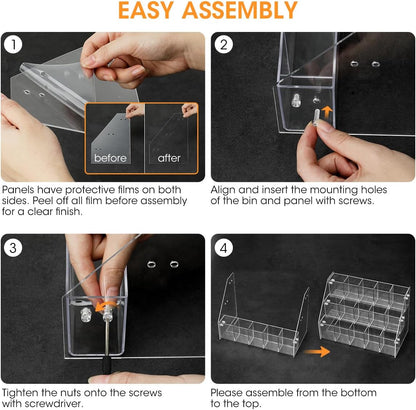 AIEVE Drink Packet Organizer with 15 Compartments, Water Packet Organizer for Water Flavor Drink Mix, Easy Assembly Acrylic Sugar Packets Holder for Cabinet Kitchen Storage Organization