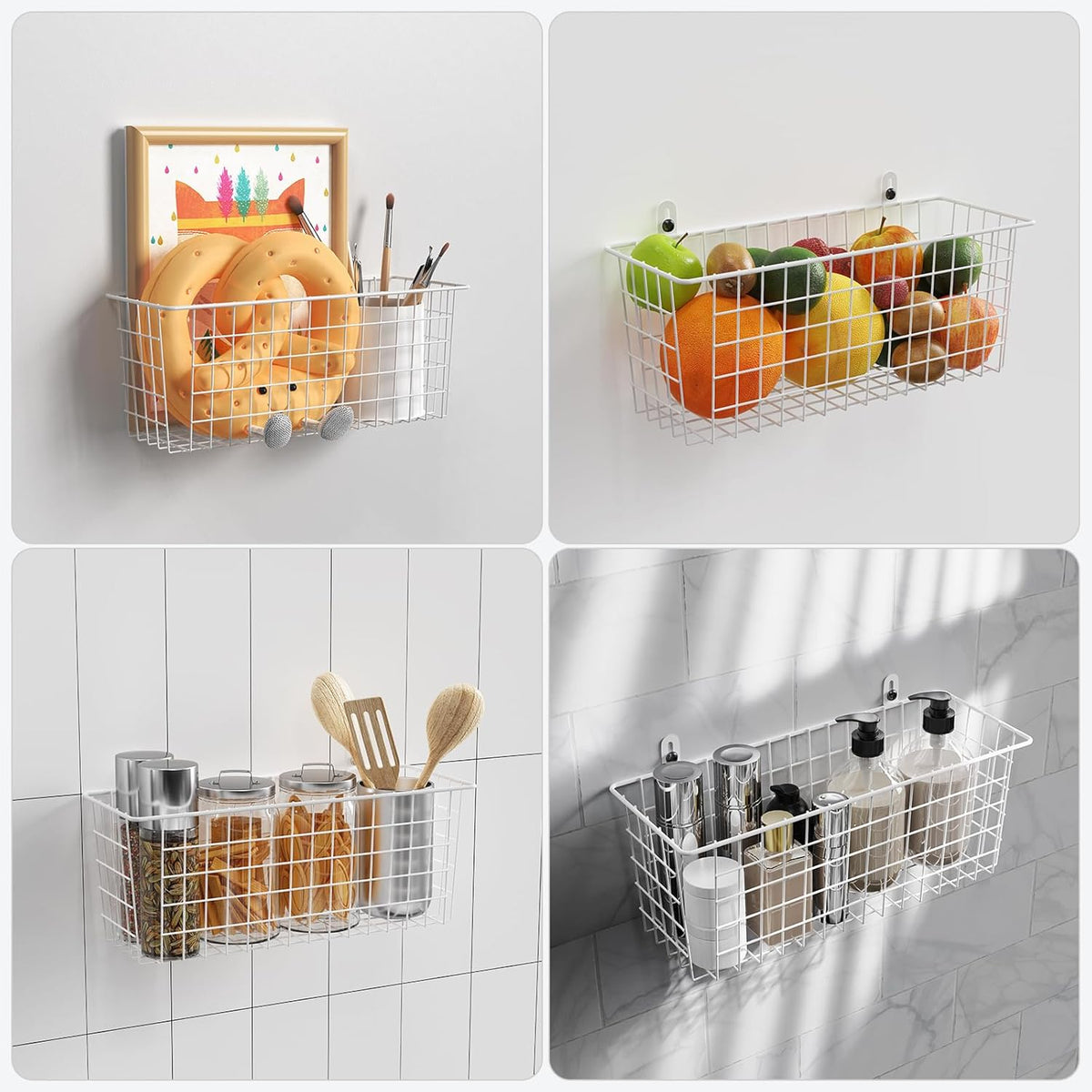 MaraFansie [Extra Large] Wire Basket Hanging Wall Organizer Cabinet Storage Basket Wall Mounted Shelves Rustic Farmhouse Decor for Home Kitchen Bathroom, BLACK