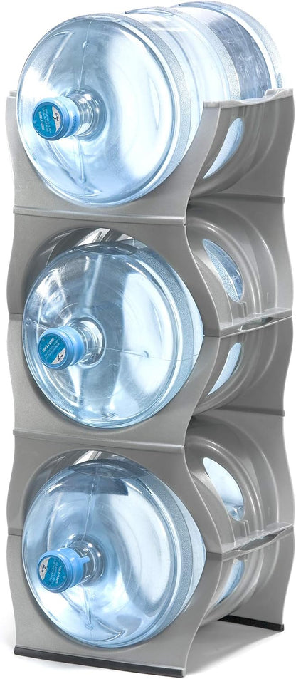 Bariboo Stackable Water Bottle Storage Rack Best Water Jugs 5 Gallon Organizer. Jug Holder for Kitchen, Cabinet and Office Organizing. Reinforced Polypropylene (Silver, 4 No Shelf)
