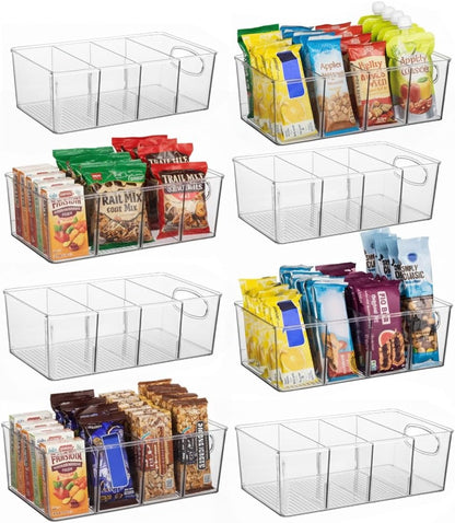 ClearSpace Plastic Pantry Bins with Removable Dividers - Kitchen Storage and Organization (4 Pack)