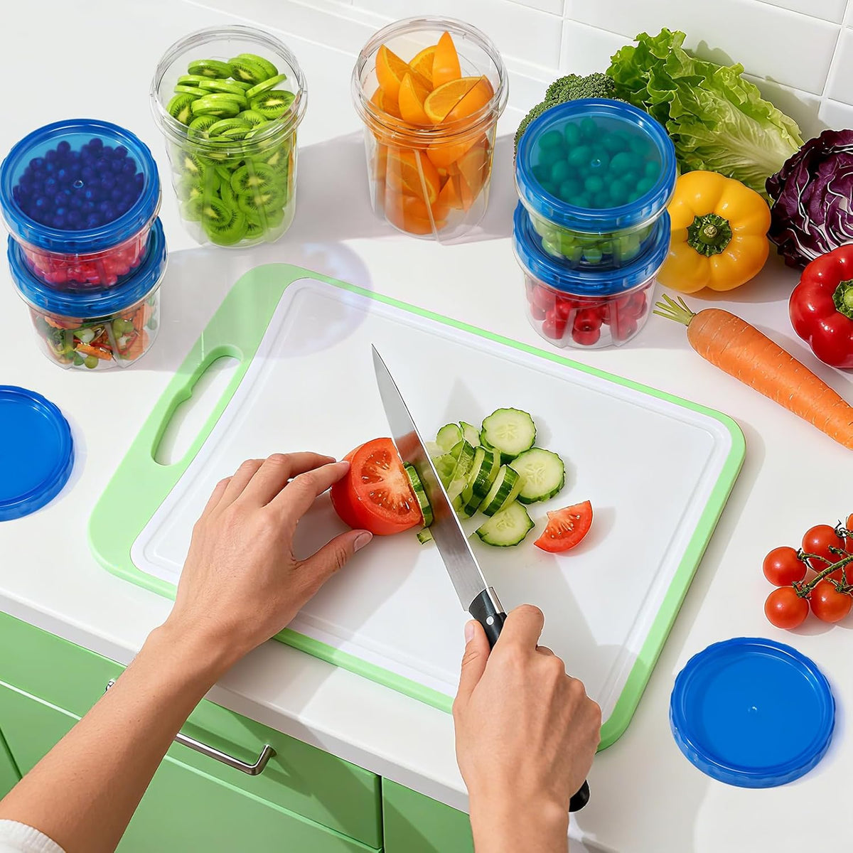 BiuLeon 12 Pack- 34/24/17oz Freezer Storage Containers, Plastic Food Storage Containers with Twist Top Lids, BPA Free and Reusable Soup Containers with Lids, Leakproof/Microwave/Dishwasher Safe