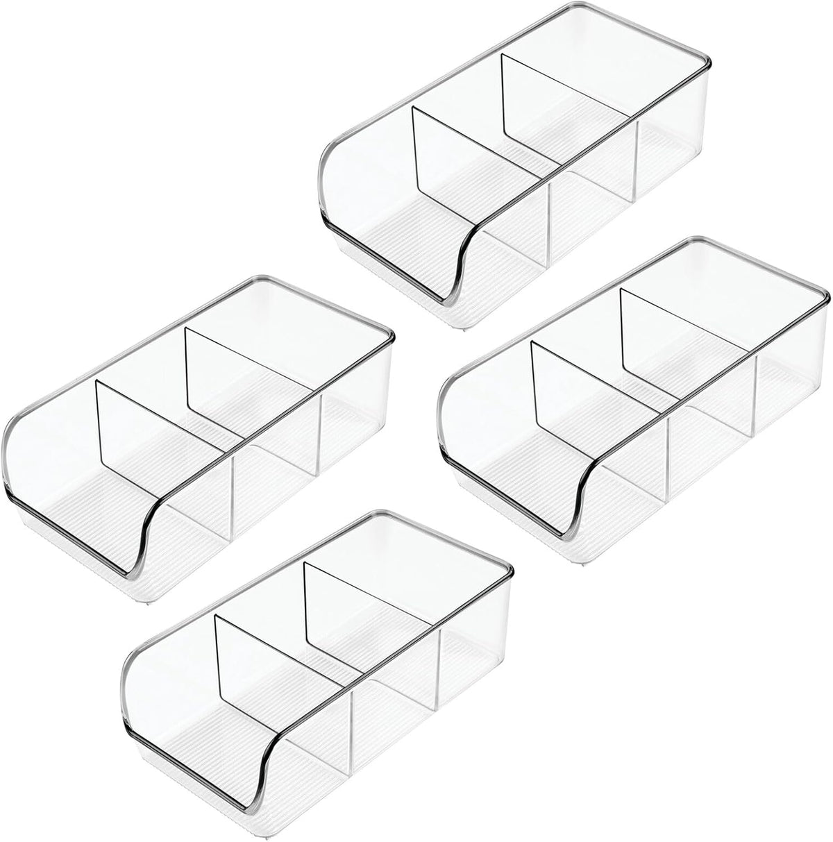mDesign Plastic Food Storage Bin Organizer with 3 Compartments for Kitchen Cabinet, Pantry, Shelf, Drawer, Fridge, Freezer Organization - Holds Snack Bars - Ligne Collection - 4 Pack - Clear