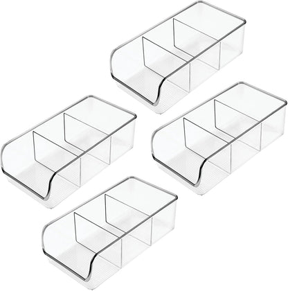 mDesign Plastic Food Storage Bin Organizer with 3 Compartments for Kitchen Cabinet, Pantry, Shelf, Drawer, Fridge, Freezer Organization - Holds Snack Bars - Ligne Collection - 4 Pack - Clear
