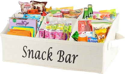 Snack Organizer for Countertop, Trapezoid Fabric Snack Bin Holder with Side Handles, 6 Compartment Snack Basket Container, Lightweight Snack Bar Station Organizer, Kitchen Pantry Storage-Black