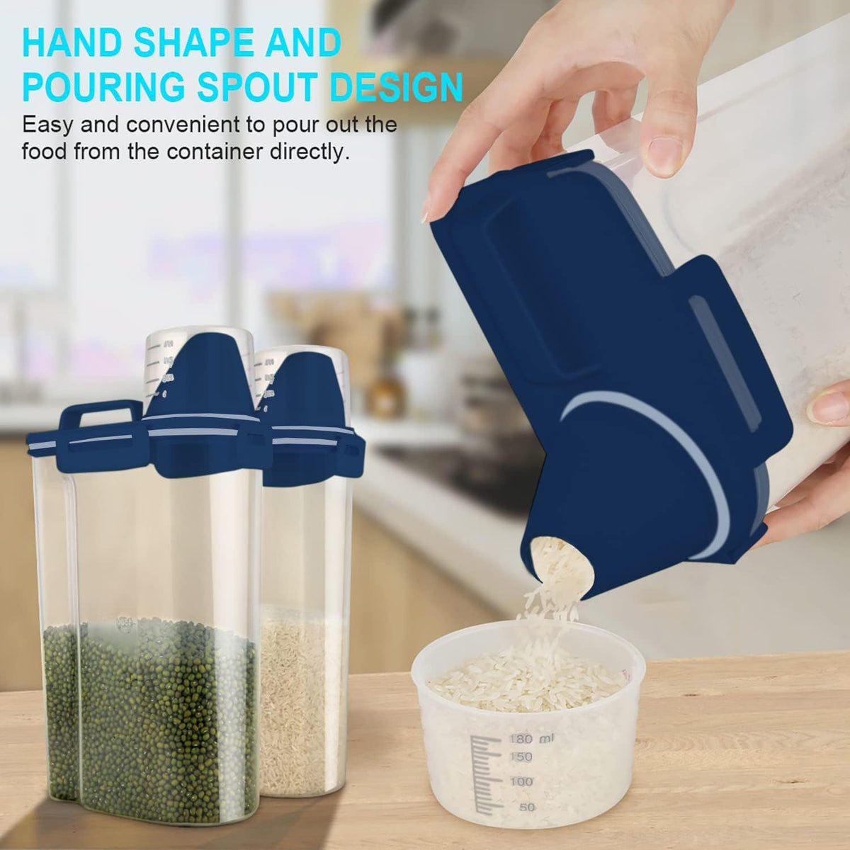 Uppetly Rice Airtight Dry Food Storage Containers, BPA Free Plastic Storage Bin Dispenser with Pourable Spout, Measuring cup for Cereal, Flour and Baking Supplies, Include a Stainless Steel Whisk