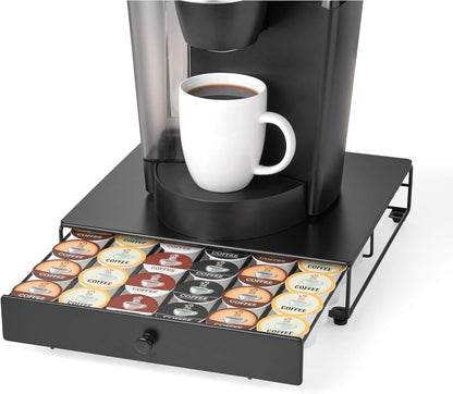 Nifty Rolling Coffee Pod Drawer – Black Finish, Compatible with K-Cups, 36 Pod Pack Holder, Compact Under Coffee Pot Storage Drawer, Slim Home Kitchen Counter Organizer