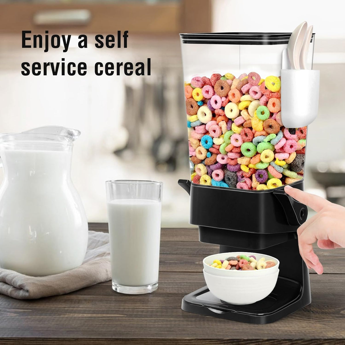 Cereal Dispenser Countertop With Bowls and Spoons Cereal Containers Storage for Pantry Snack Organizer Dry Food Storage Container with Lid for Kitchen Organization Oatmeal Nut Granola（1pcs White）