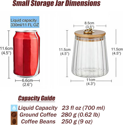 FANTESTICRYAN Glass Coffee Nuts Canister Airtight Storage Jar Petal Decorative Container with Bamboo Lid Metal Handle Easy to Grasp 700ml, 23 FL OZ