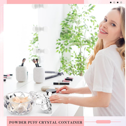 Tioncy 3 Pcs Large Body Powder Puff and Container Valentine's Day gift Powder Container with Puff Crystal Case Soft Washable Reusable Velour Face Body Glitter Wet Dry Makeup (Classic,Clear)