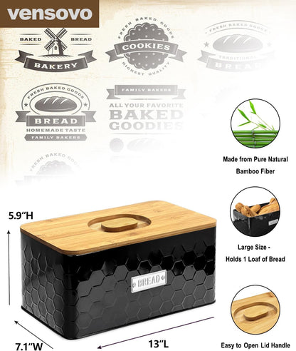 vensovo Bread Box for Countertop – Large White Metal Bread Bin with Bamboo Cutting Board Lid, Farmhouse Bread Storage Container for Homemade Bread, Baked Goods & Kitchen Counter Organization