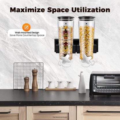 2 Pack Cereal Dispensers,Cereal Containers Storage,Wall-mounted Food Dispenser,Large Capacity Candy Dispenser,Convenient Storage Dual Control for Candy Oatmeal Coffee Bean Nuts (Silver)