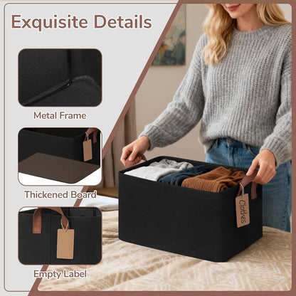 CHICVITA 4 Pack Large Storage Baskets for Shelves, Collapsible Closet Organizer Bins with Metal Frame, Fabric Storage Bins for Clothes Towels Organization, 16.8" x 11" x 9.8", Beige