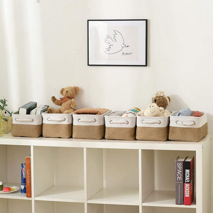 Fabric Storage Bins 12x8x5 inch [6-Pack] with Rope Handles - Decorative Baskets for Organizing