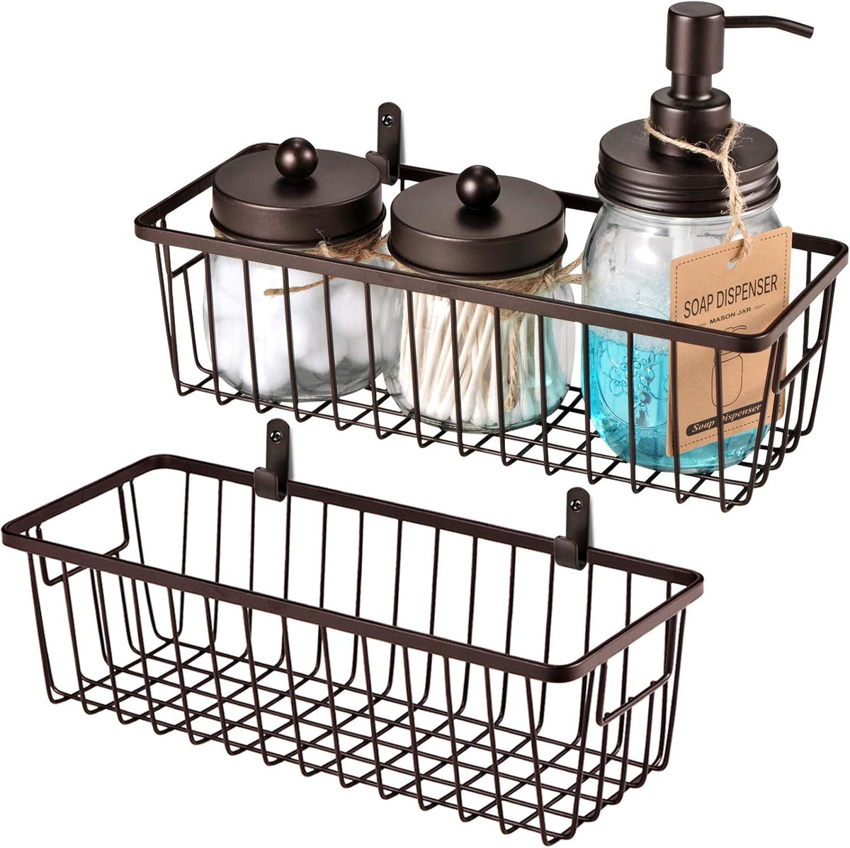 SheeChung Farmhouse Metal Wire Bin Basket with Wall Mount - Small, - Portable Hanging Wall Basket, Rustic Home Storage Organizer for Cabinets, Pantry, Closets, Bathroom, Kitchen,Bedroom(Black)