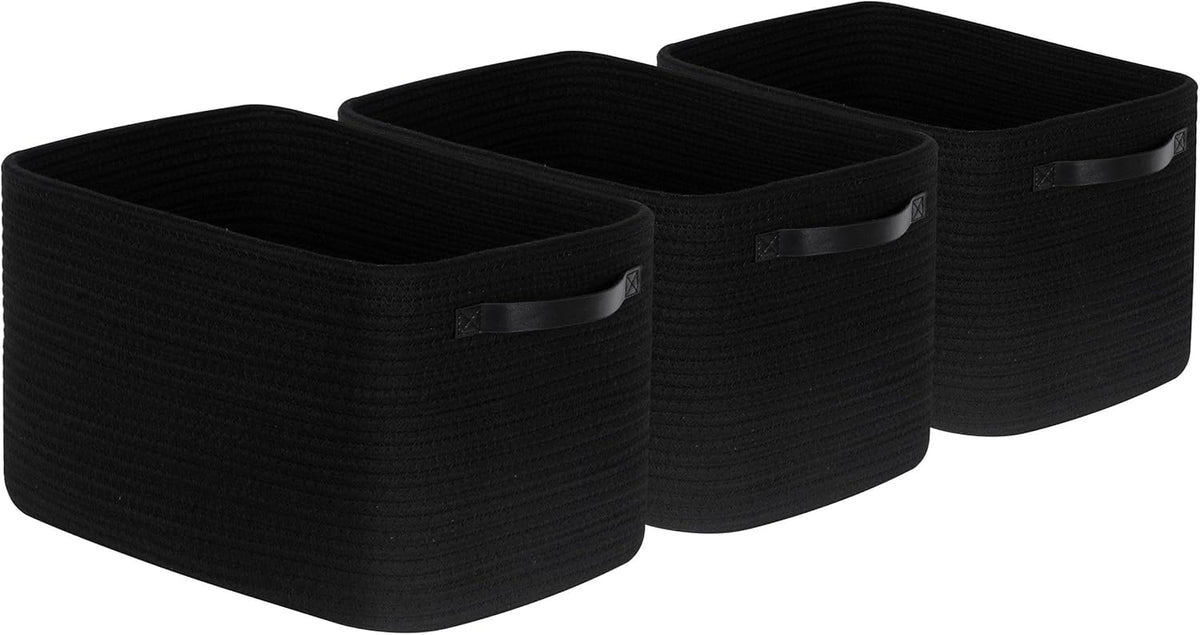 MINTWOOD Design 3-Pack Decorative Woven Storage Baskets for Shelves, Cube Bin Box for Organizing Books, Shoes, Dog Toys, Pantry Closet and Living Room Organizer, Oatmeal Brown