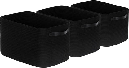 MINTWOOD Design 3-Pack Decorative Woven Storage Baskets for Shelves, Cube Bin Box for Organizing Books, Shoes, Dog Toys, Pantry Closet and Living Room Organizer, Oatmeal Brown