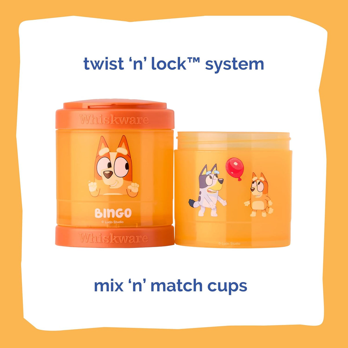 Whiskware Bluey Stackable Snack Containers for Babies, Toddlers, and Kids, 3 Stackable Snack Cups for School and Travel, Cupholder Friendly, Bluey and Bingo! Let’s Do This!