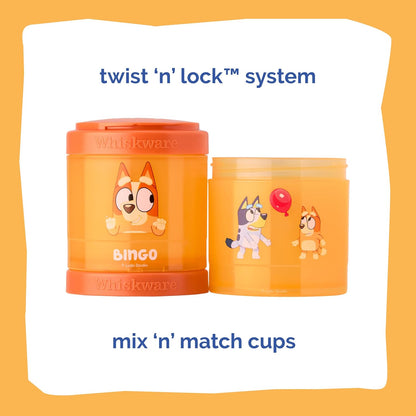 Whiskware Bluey Stackable Snack Containers for Babies, Toddlers, and Kids, 3 Stackable Snack Cups for School and Travel, Cupholder Friendly, Bluey and Bingo! Let’s Do This!