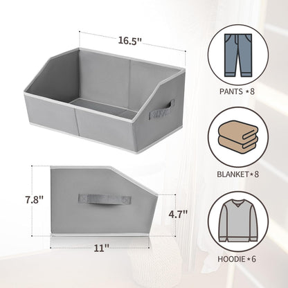Homsorout Closet Organizers Bins 6 Packs - Large Closet Shelf Organizer with Handles, Fabric Trapezoid Storage Bins, Collapsible Storage Cubes for Clothes, Towels, Light Gray